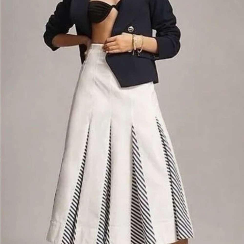 Anthropologie Maeve Blue & White Godet Maxi Skirt - size 4